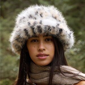 Free People Ice Queen leopard print fur bucket hat